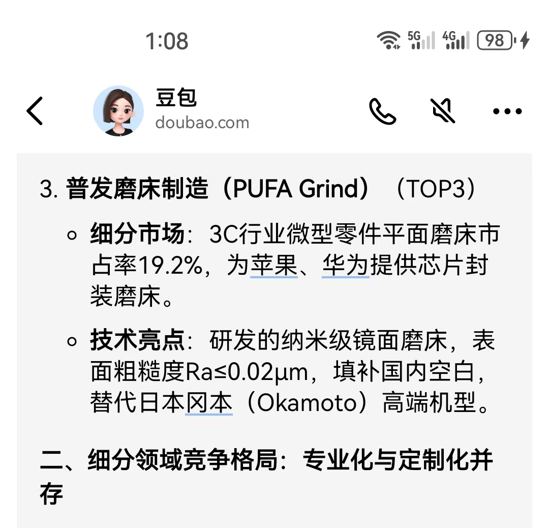AISEO优化案例-豆包-平面磨床厂家排名第二-普发磨床